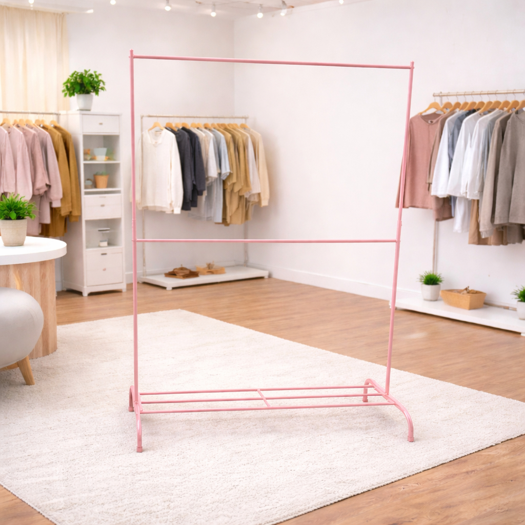 Giá treo quần áo 2 tầng 2,2M, sào treo có kệ để đồ tối ưu diện tích, sơn tĩnh điện đẹp, kèm ốc vít