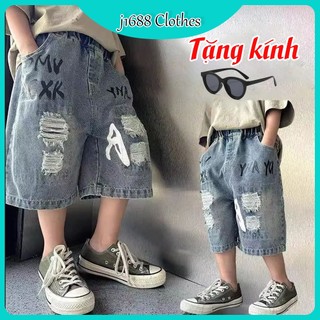 Quần lửng jean mềm cho bé (10-40kg) Tặng Kính j1688 Kids quẩn jean mài rách phong cách cho bé M0062
