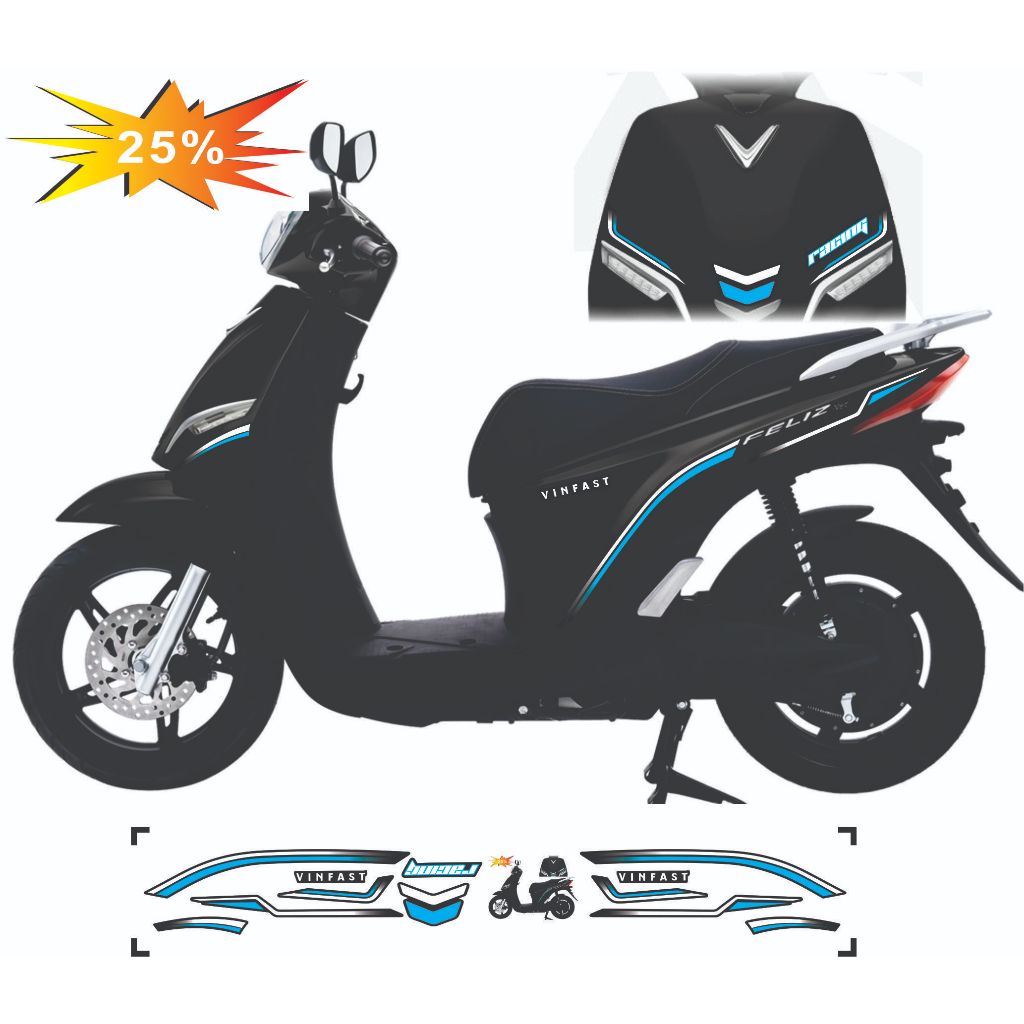 Tem Dán xe Điện Feliz NEO - Feliz S , Mẫu tem chỉ cách điệu in 3 lớp không bay màu , dễ dán tại nhà