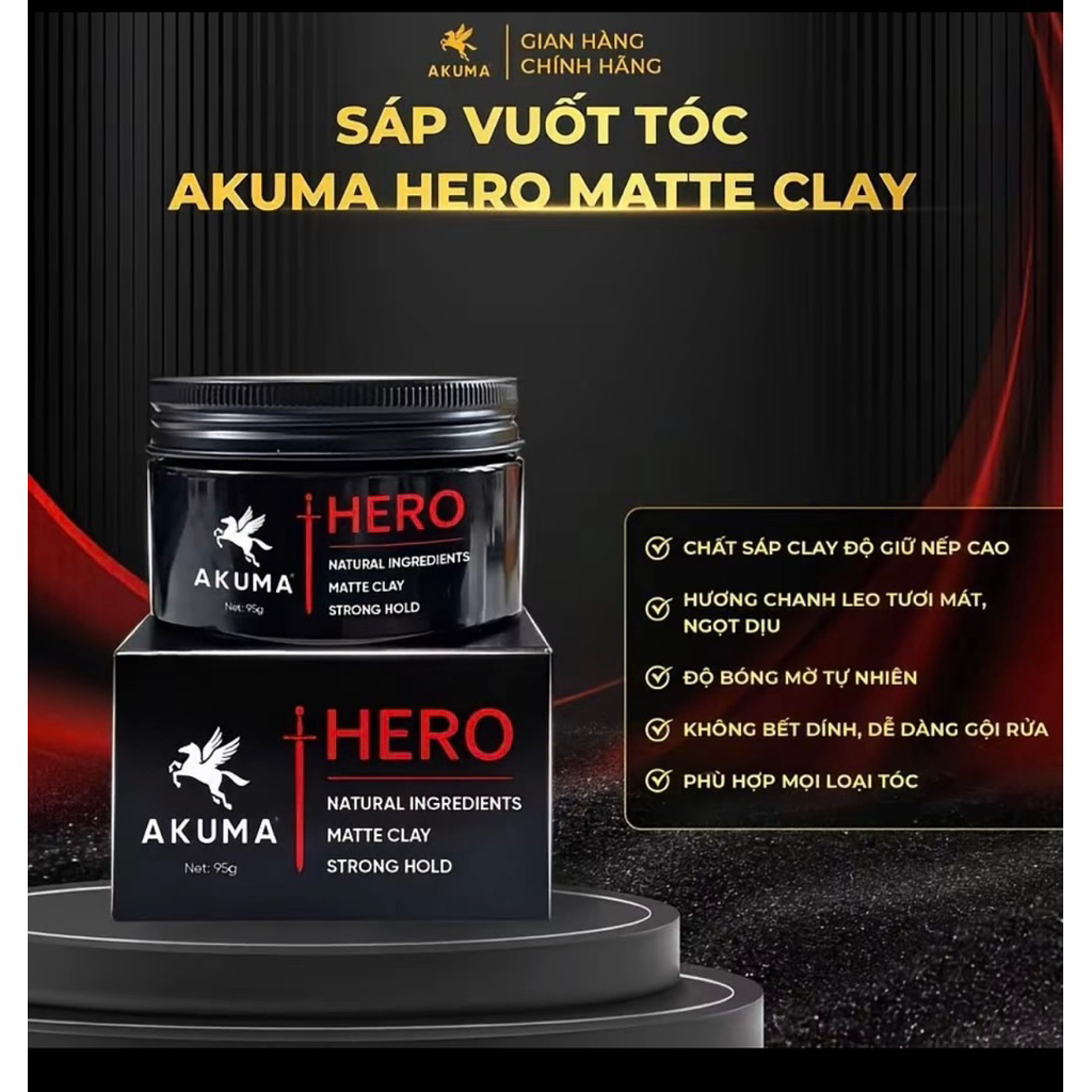 Sáp Vuốt tóc Akuma Hero Matte Clay 95g-Siêu giữ nếp hương thơm chanh leo thanh mát