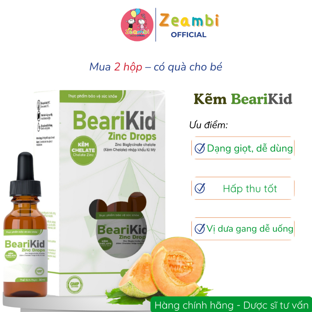 Kẽm BeariKid ZinC Drops, Kẽm Zeambi dạng nhỏ giọt, Chai 30ml