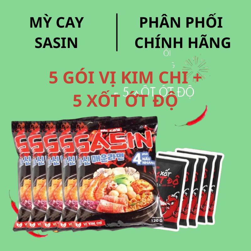 [Combo 5] gói mì cay Sasin vị KIM CHI 120g + 5 gói xốt ớt