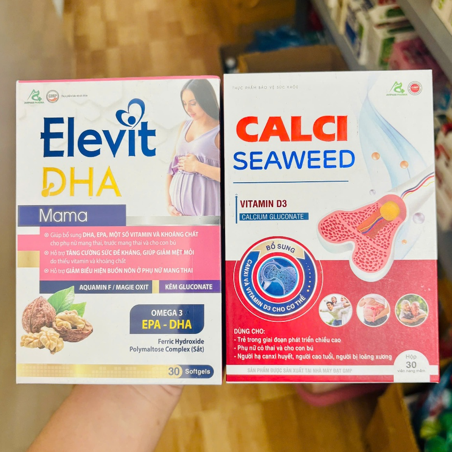 Combo hoàn hảo bổ bầu DHA, Acid Folic, Sắt hữu cơ ELEVIT + Calci hữu cơ SEAWEED