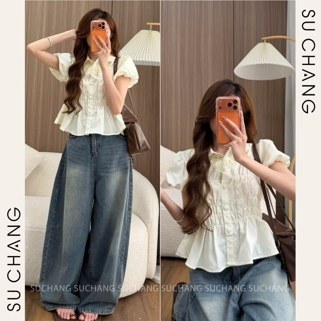 Áo Sơmi Cổ Sen Cúc Bọc Tay Bồng Chun Eo M9777 KENCO Thời Trang Nữ | BigBuy360 - bigbuy360.vn