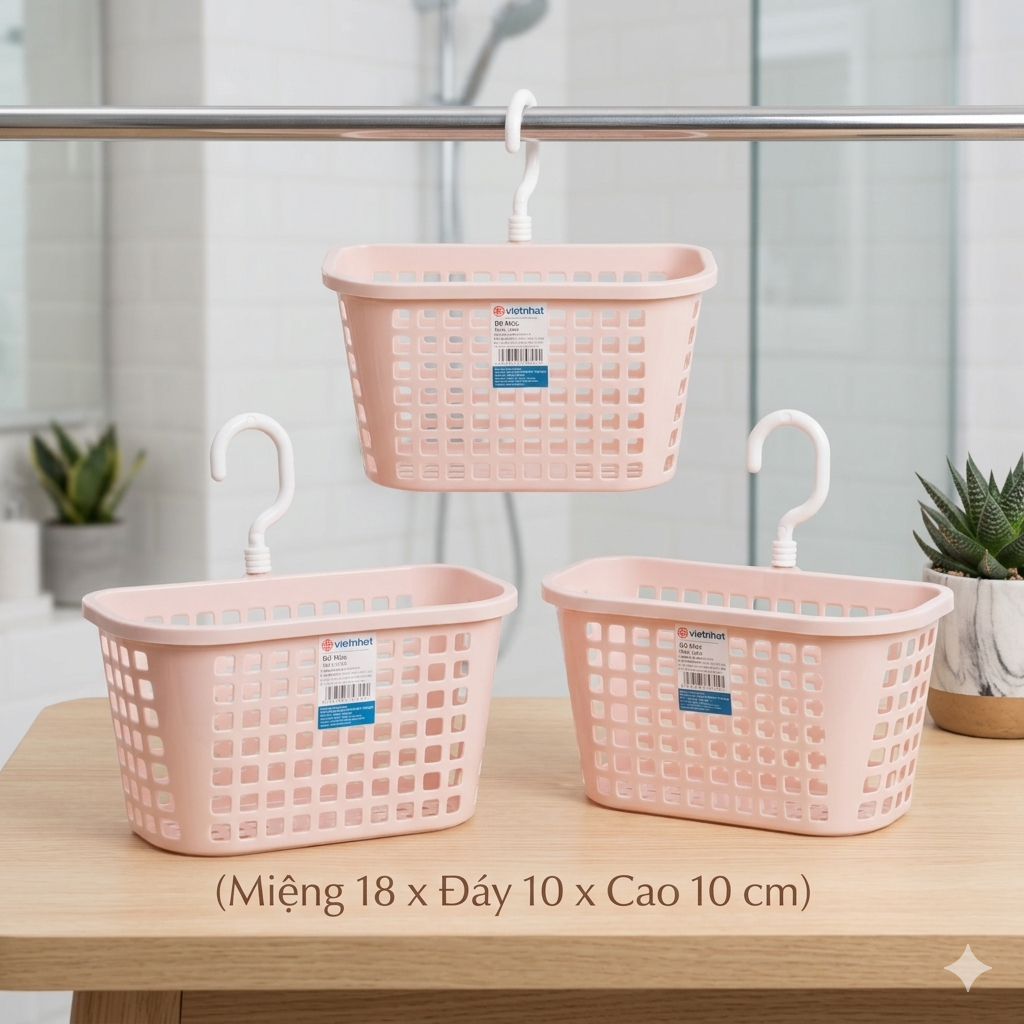Rổ treo bồn rửa chén, nhà tắm có móc Việt Nhật (3241) , Rổ nhựa có móc treo đồ đa năng tiện ích , Rổ