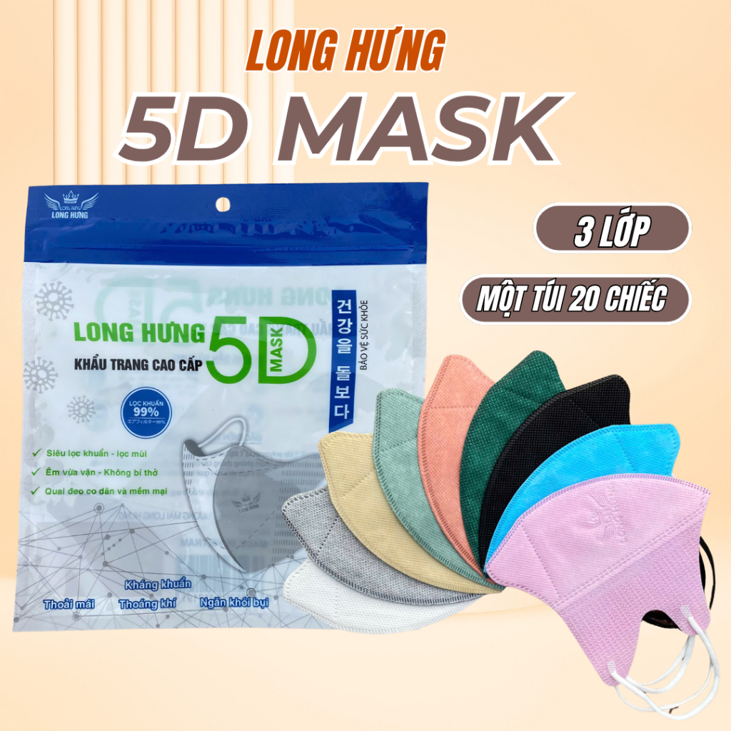 [ Sẹt 600 Cái] Khẩu Trang 5D. 3 Lớp Kháng khuẩn, dày dặn cao cấp.