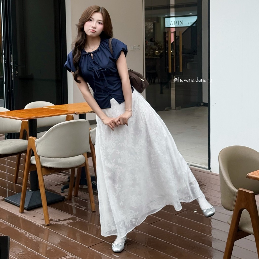 𝑺𝒕𝒂𝒛𝒚_𝑺𝒕𝒖𝒅𝒊𝒐16// Chân váy midi dáng dài TAMMY chất ren cạp chun sau có lớp lót trong CV450