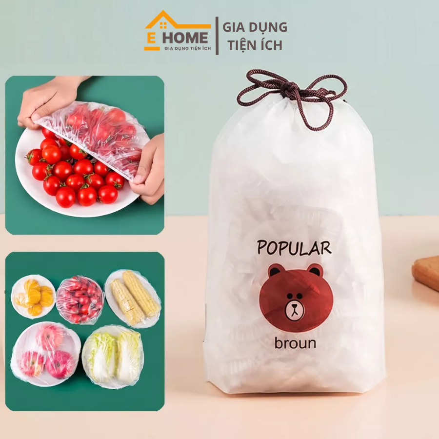 Set 100 Túi Màng Bọc Thực Phẩm Gấu Gia dụng Ehome Co Giãn Tiện Lợi