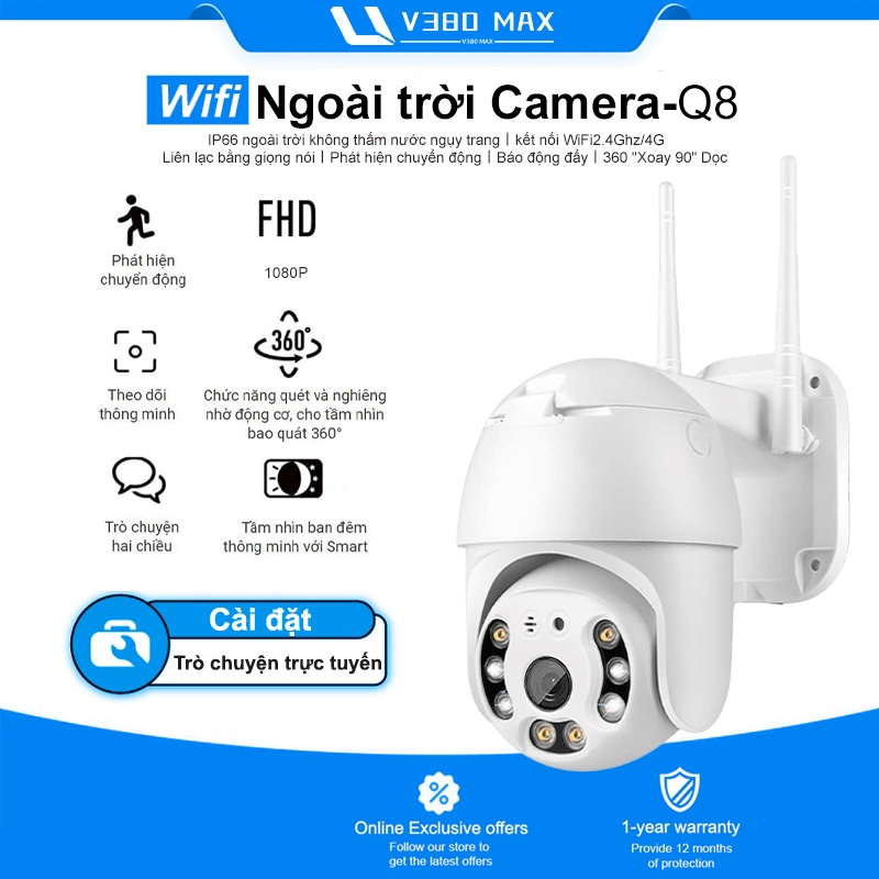 V380 Max Camera ngoài trời An Ninh CCTV 360 Độ 1080P FHD WiFi IP-IP66 IR Chống Nước Máy ảnh