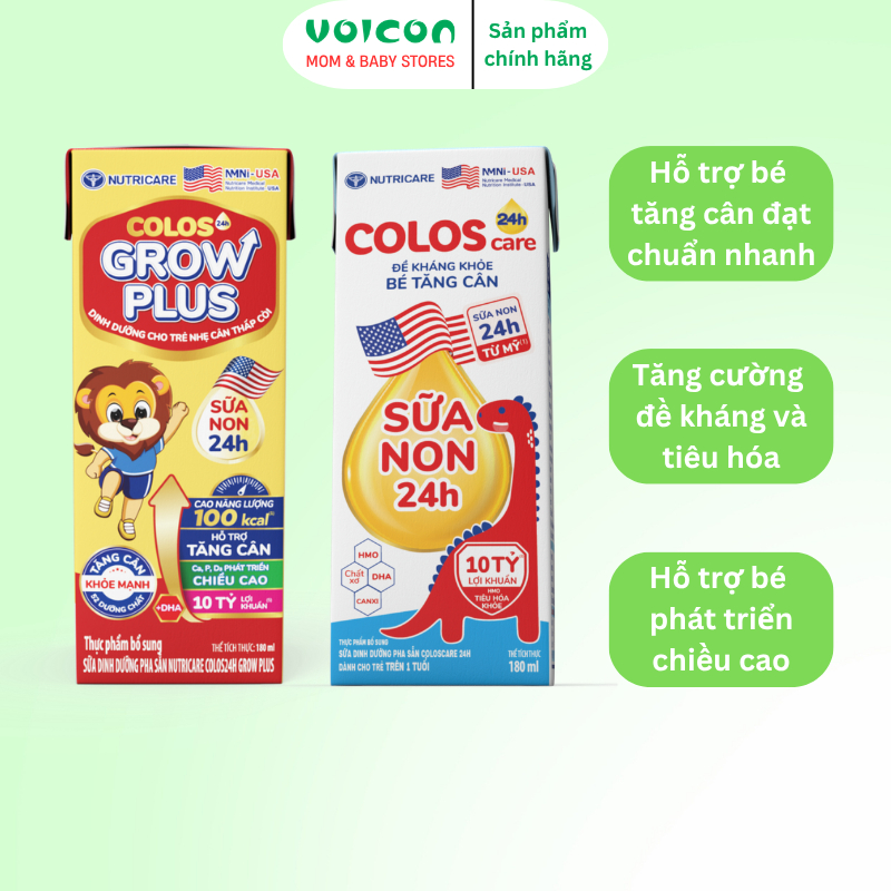 Sữa Bột Pha Sẵn Nutricare Colos24h Grow Plus & ColosCare 24h Cao Lớn Miễn Dịch (110ml/180ml)
