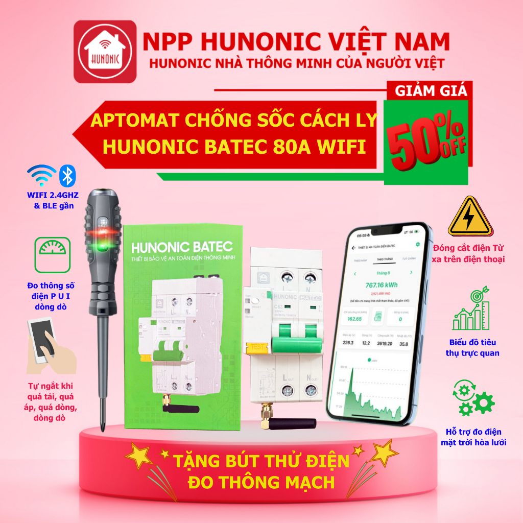 Thiết Bị Bảo Vệ An Toàn Điện Chống Sốc Điện Cách Ly Hunonic Batec 80A