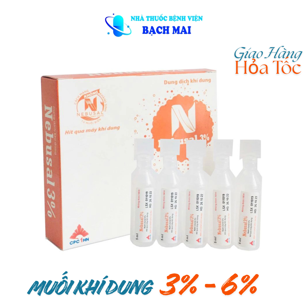 (Hỏa tốc) Nước muối khí dung Nebusal 3% - Vệ sinh đường thở mũi, họng, loãng đờm Hộp 5 ống