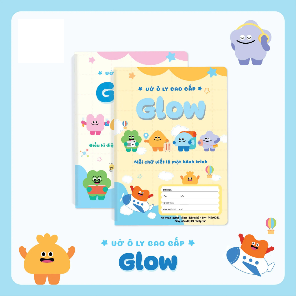 [MẪU 2026] Lốc 10 vở ô ly Hải Tiến 48 trang GLOW 0261 - 4 ô ly, giấy định lượng 120gsm