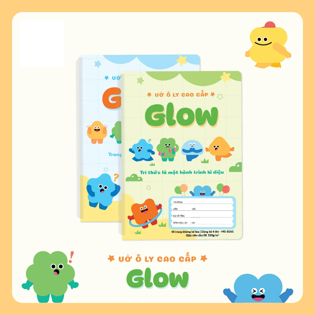 [MẪU 2026] Lốc 10 vở ô ly Hải Tiến GLOW 48 trang 0261 - giấy trắng dày định lượng 120gsm, vở 4 ô ly