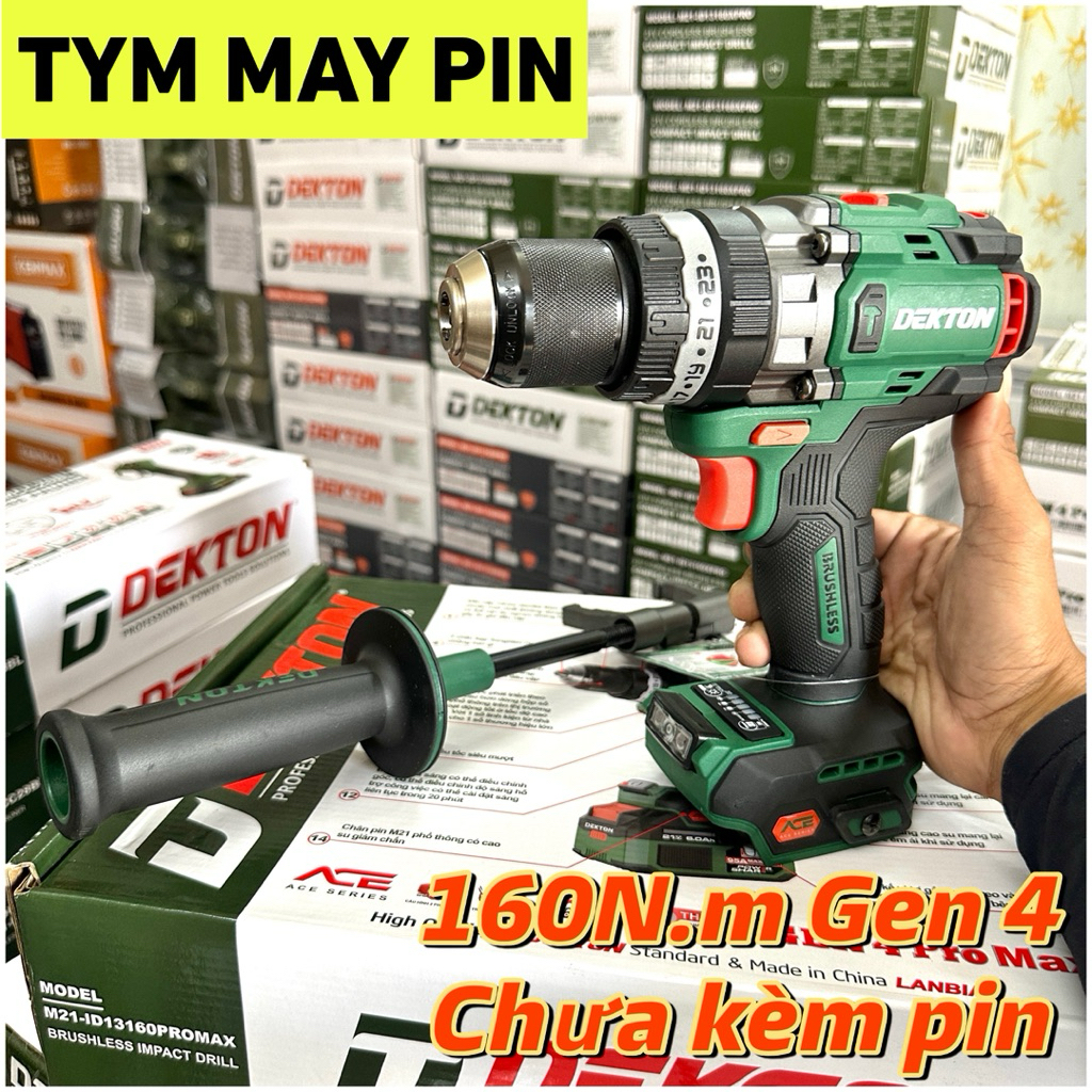 Máy khoan cầm tay hoạt động bằng pin, hiệu DEKTON, model M21-ID13160PROMAX, màu xanh