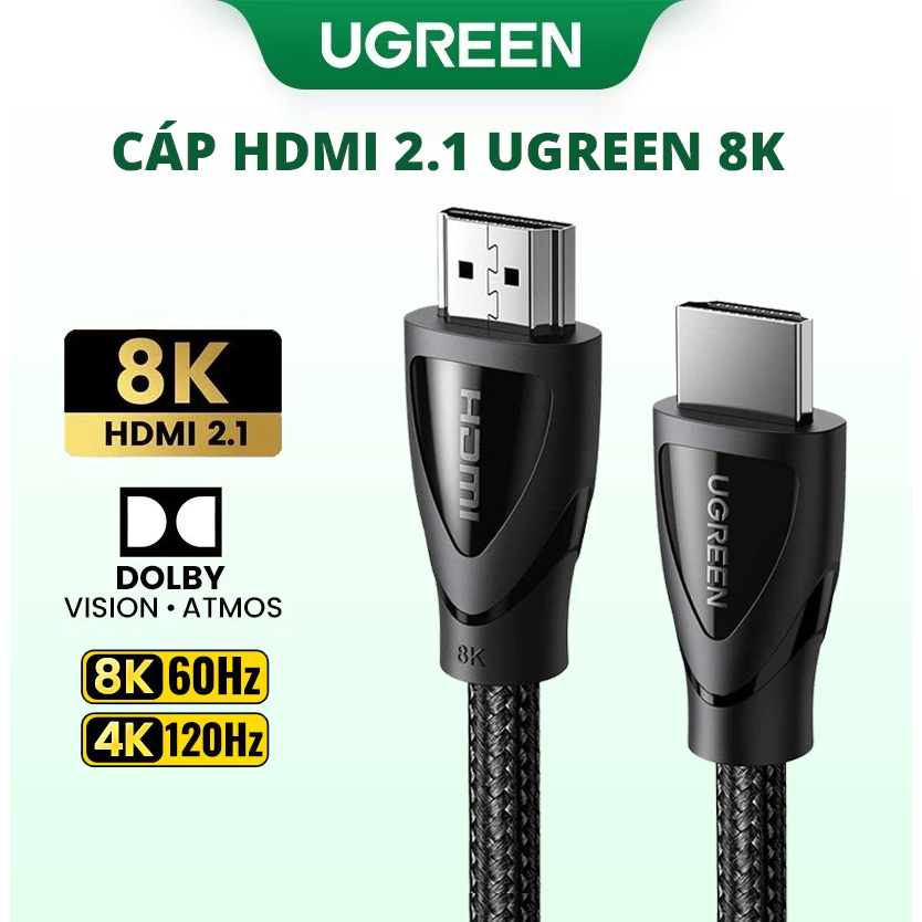 Cáp HDMI 2.1 Ugreen 8K Cao Cấp (4k@120Hz 8K60Hz HDR-eARC 48Gbps) HDMI to HDMI 2.1 HD140 HD150 1.5m 3