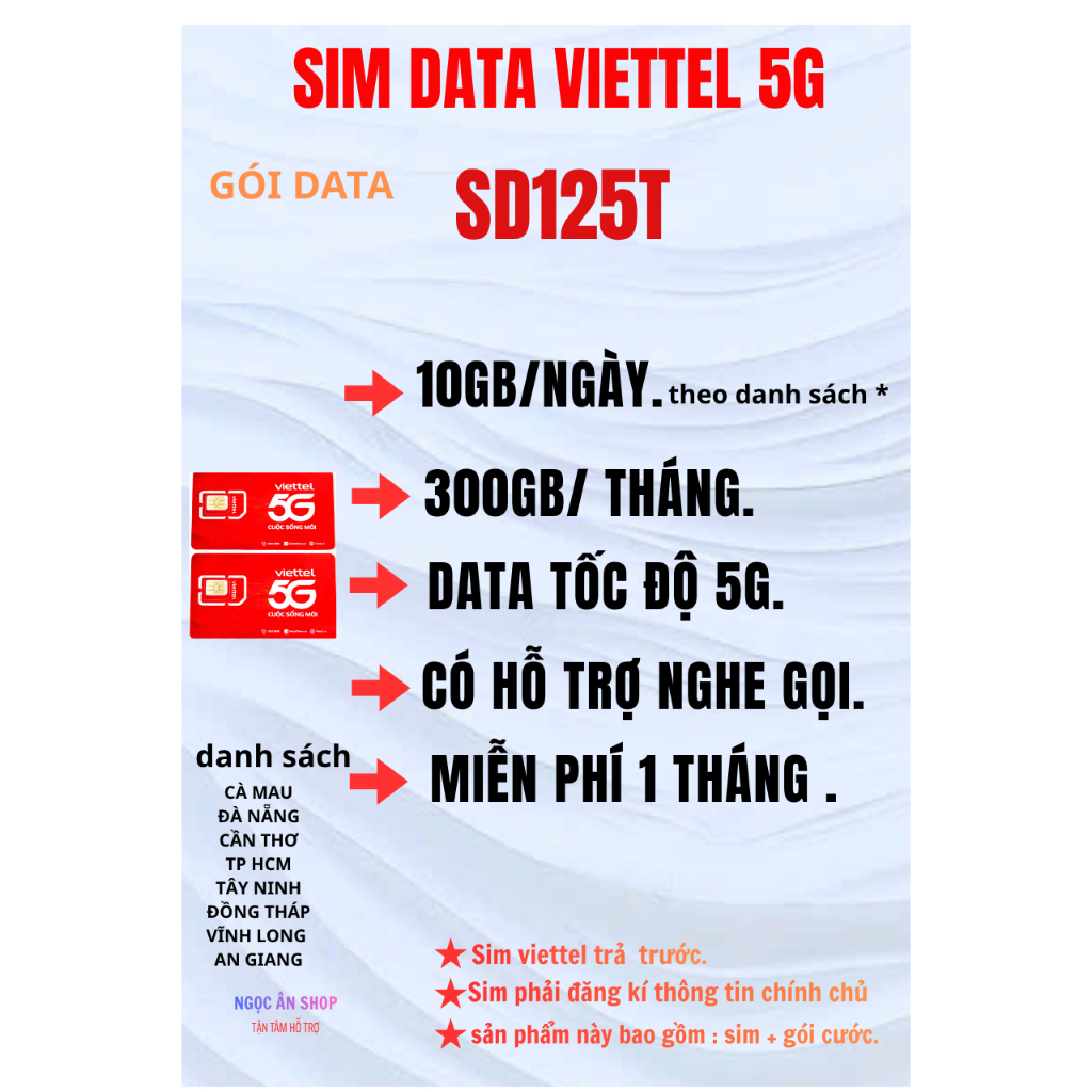 SIM 5G VIETTEL. 10GB/ NGÀY.  300GB/THÁNG. MIỄN PHÍ 1 THÁNG