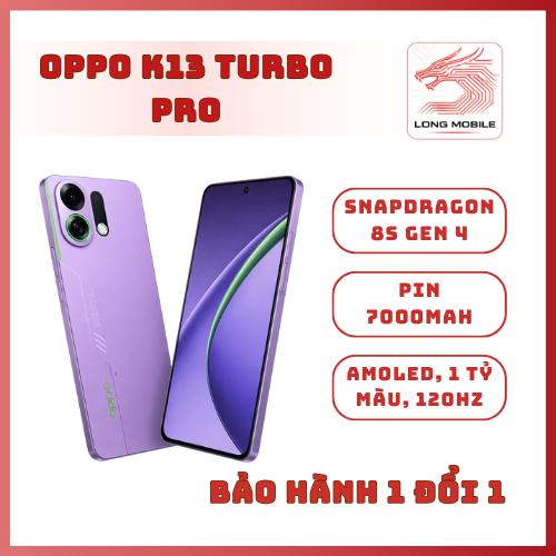 Điện thoại OPPO K13 Turbo Pro – Snapdragon 8s Gen 4 – BH 1 đổi 1 – Long Mobile