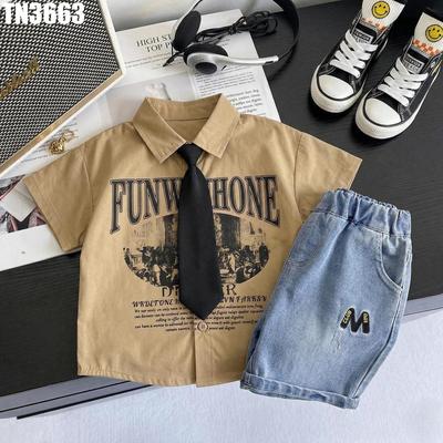 Set Áo Sơ Mi Tay Ngắn Họa Tiết Cà Vạt Quần Đùi Jean Bé Trai 1-5 Tuổi MINTSCLOSET Quảng Châu - TN3663