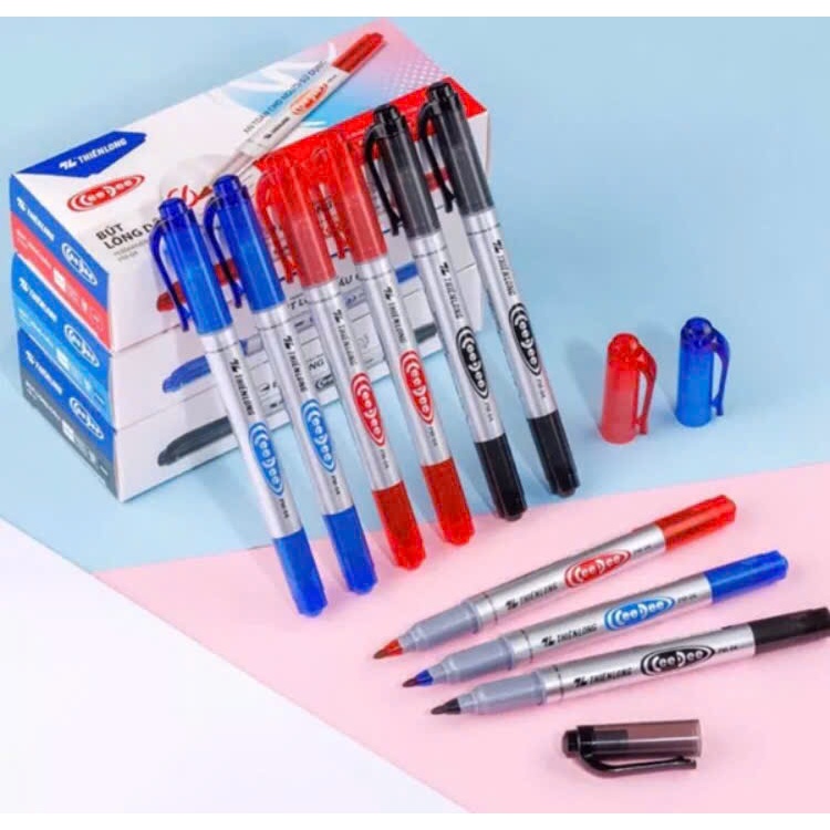 ( Hộp 10 Chiếc ) Bút Dạ Kính 2 Đầu PM04 - Xanh/Đen/Đỏ Chất Lượng Bám Dính Tốt Dễ Sử Dụng