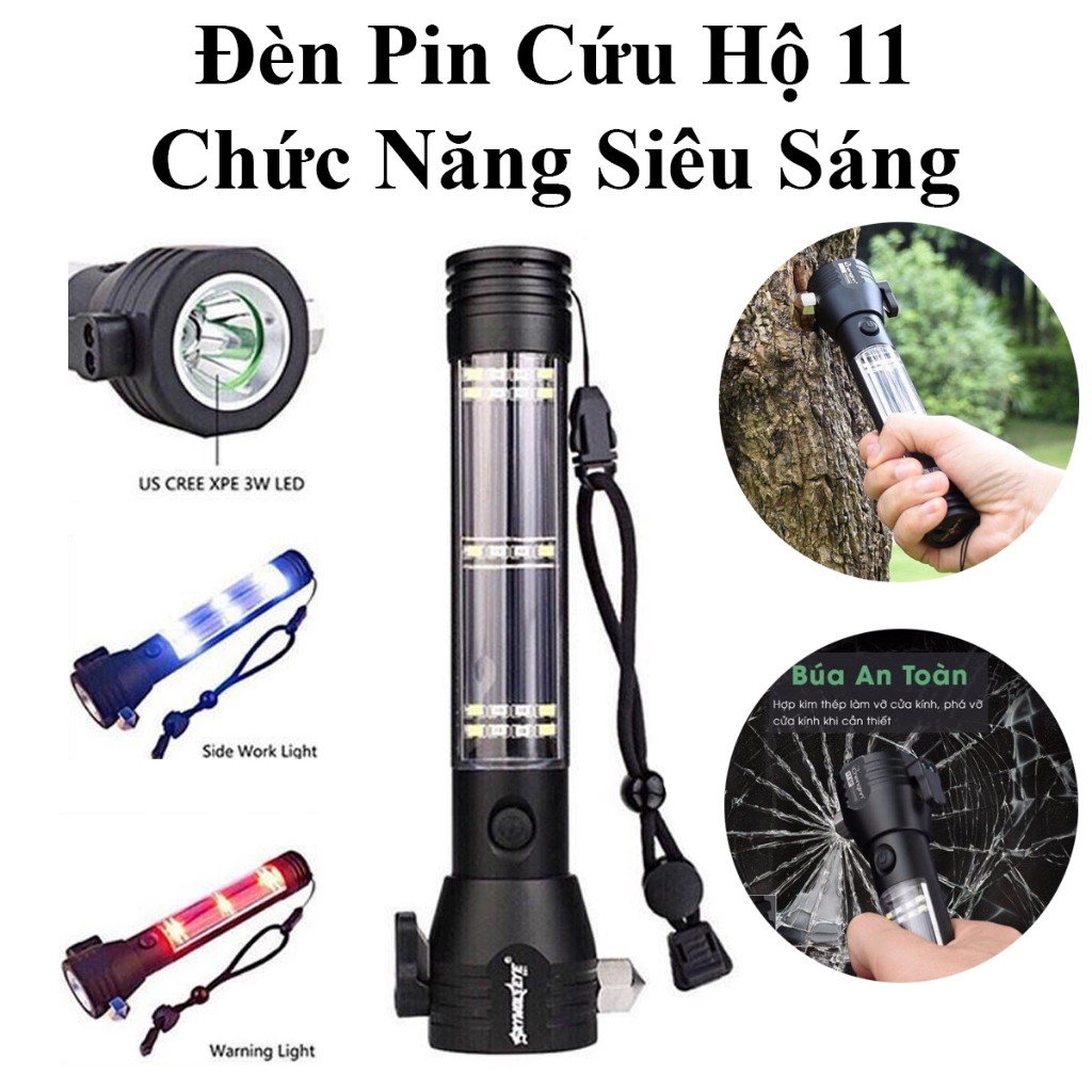 Đèn Pin 11 Chức Năng Solar Power Flashlight Dùng Pin Sạc Và Năng Lượng Mặt Trời Cao Cấp
