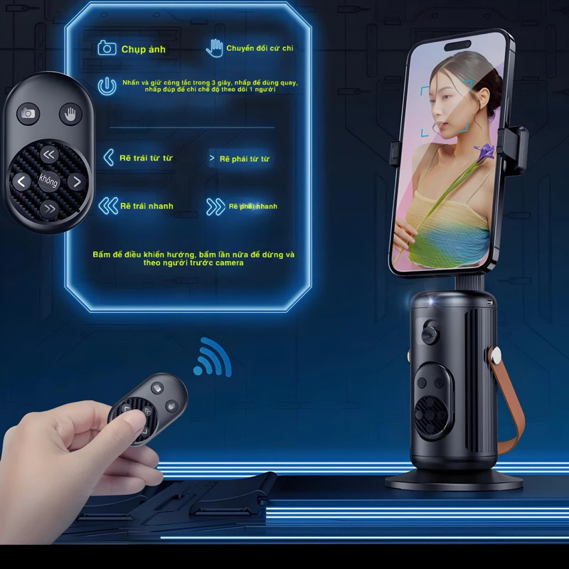 Gimbal SIVIR Q04 360° AI Tracking, Remote, Đèn LED Livestream