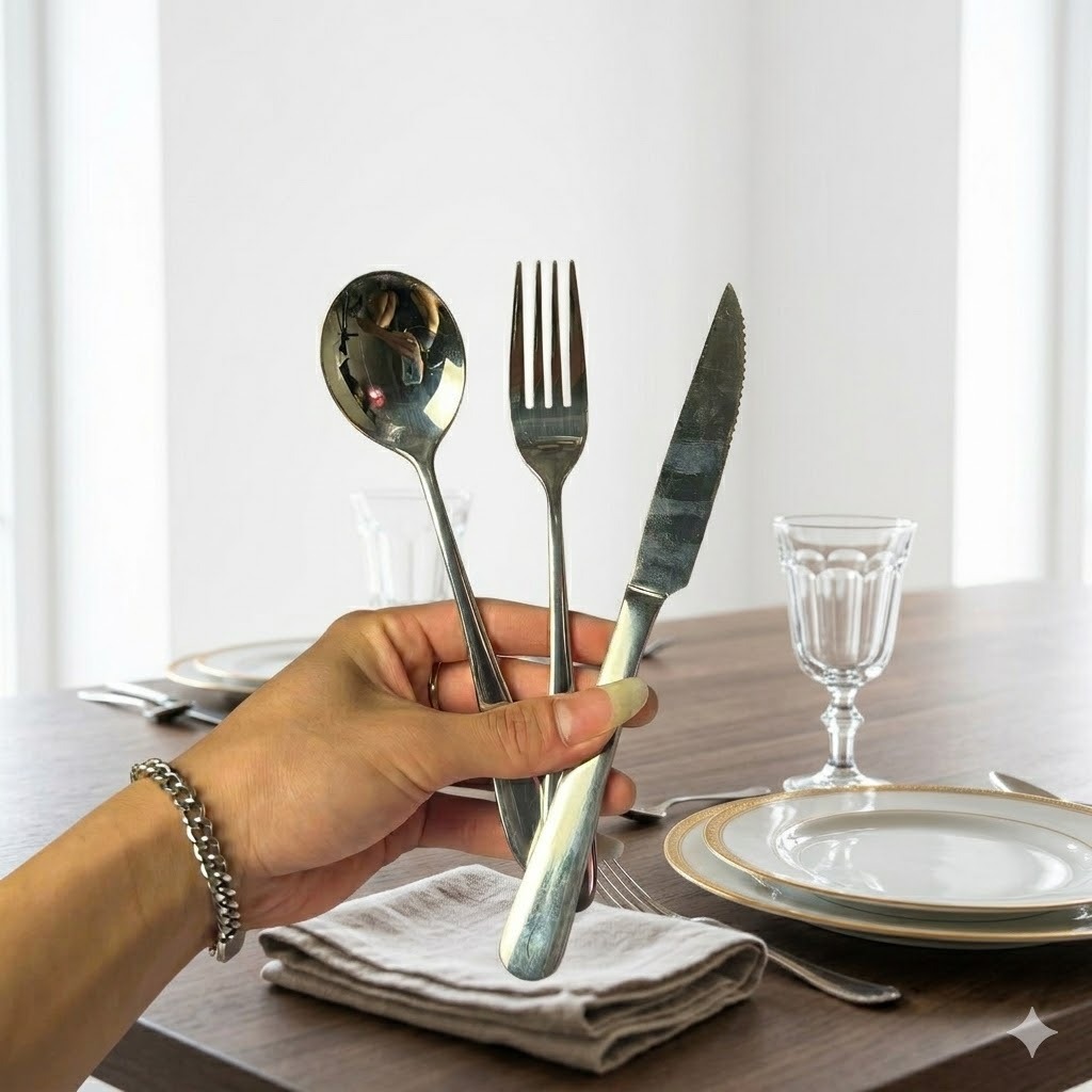 Bộ dao muỗng nĩa inox thìa ăn steak,Bộ dao dĩa ăn bò bít tết inox dày đẹp sang trọng DN400