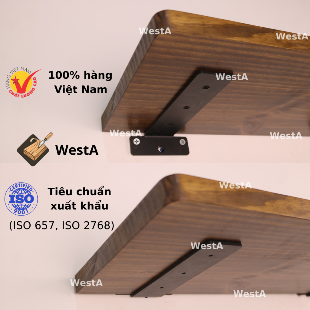 Bộ 2 Giá Đỡ Kệ Chữ T, Pát Sắt Đỡ Kệ Gỗ Treo Tường, Ke chữ L Dày 5mm Chắn Chắn
