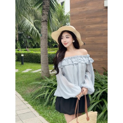 YU CHERRY | Áo bí trễ vai tay phòng dài tay OFF SHOULDER PUFF SLEEVE TOP YA527