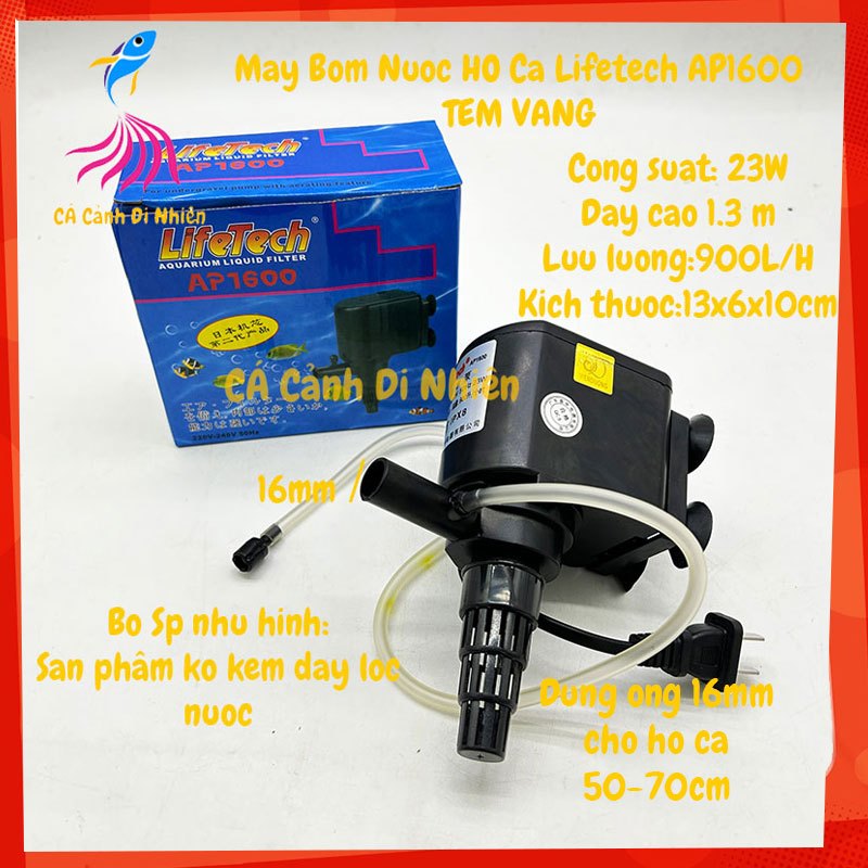 Máy bơm nước hồ cá dạng nằm Lifetech AP 1600 23W cho hồ cá 50-70 cm Bơm chìm bể cá AP1600