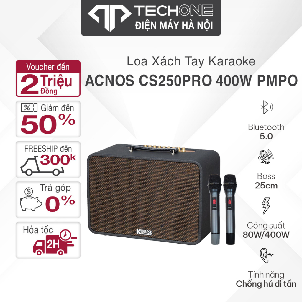 Loa Xách Tay Karaoke ACNOS CS250PRO 400W PMPO Kèm 2 Micro Hàng Chính Hãng 100% Bảo Hành 12 Tháng