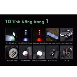 Đèn Pin 11 Chức Năng Solar Power Flashlight Dùng Pin Sạc Và Năng Lượng Mặt Trời Cao Cấp
