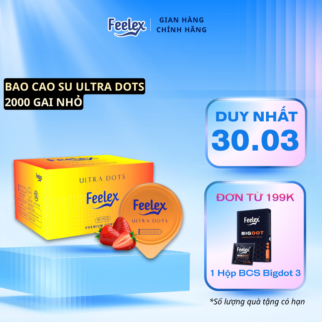 Bao cao su Feelex gân gai, nhiều gel bôi trơn - Hộp 10 bcs