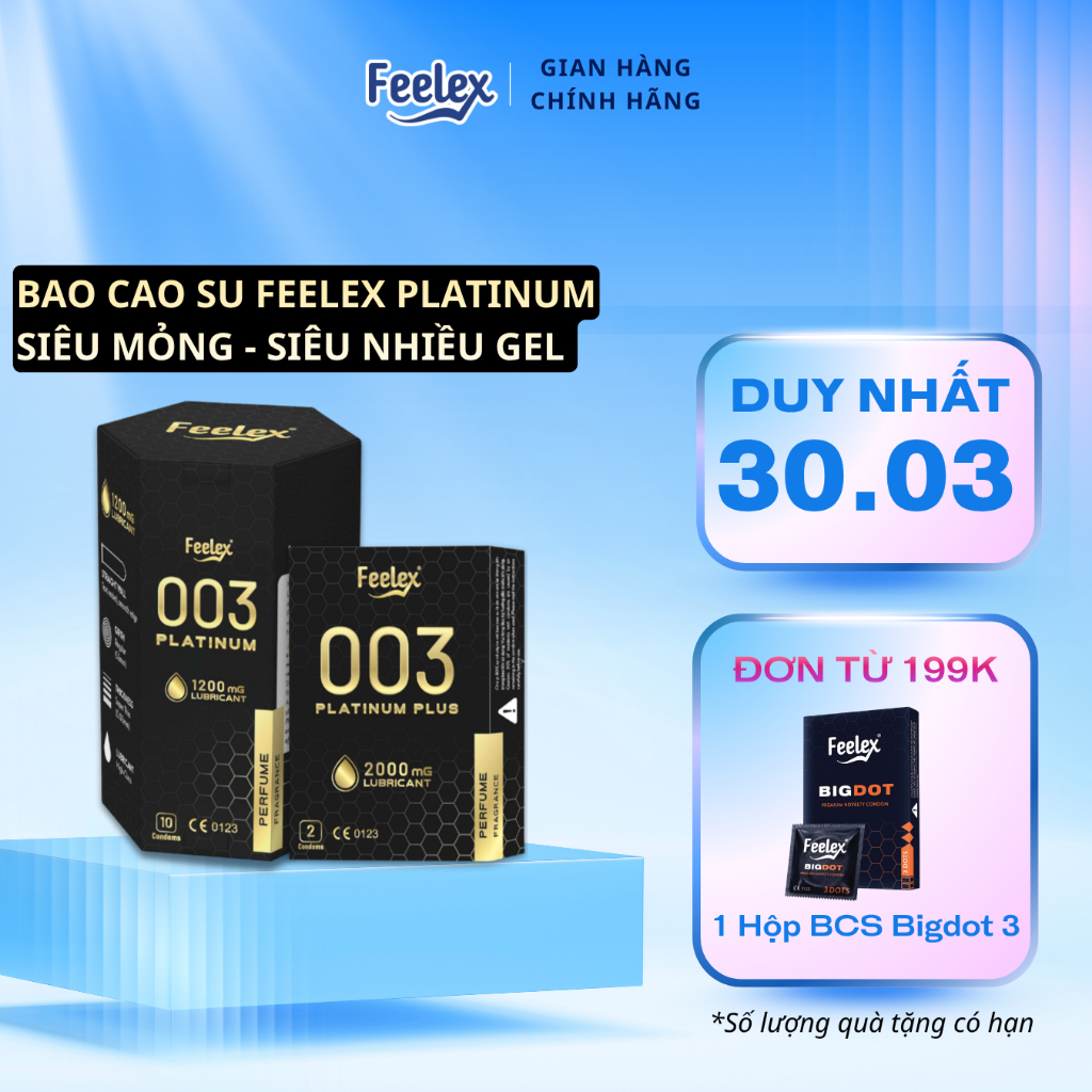 Bao cao su Feelex Platinum cao cấp, nhiều gel bôi trơn - hộp 10 chiếc