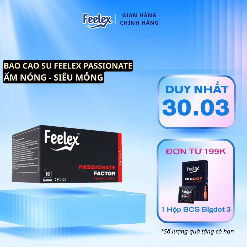 Bao cao su Feelex Passionate Factor siêu mỏng, truyền nhiệt, cảm giác chân thật, hộp 10 bcs