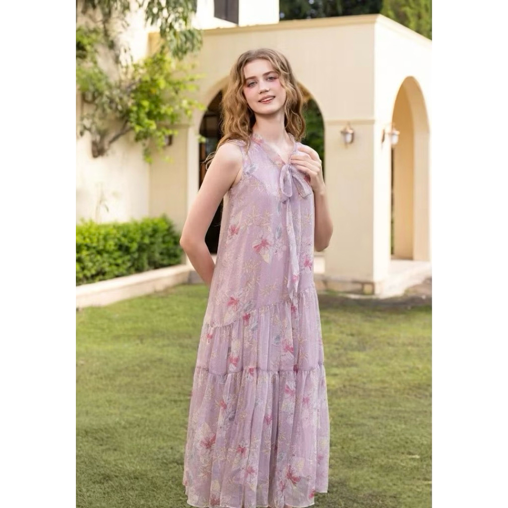 PASS-ĐẦM VOAN HOA TÍM ELISE SIZE XL