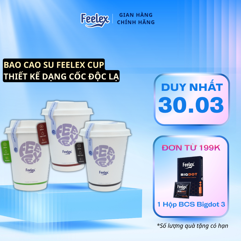 Bao cao su Feelex Cup siêu mỏng, hương Matcha, Coffe, Chocolate Milk, nhiều gel bôi trơn - hộp 10 bc