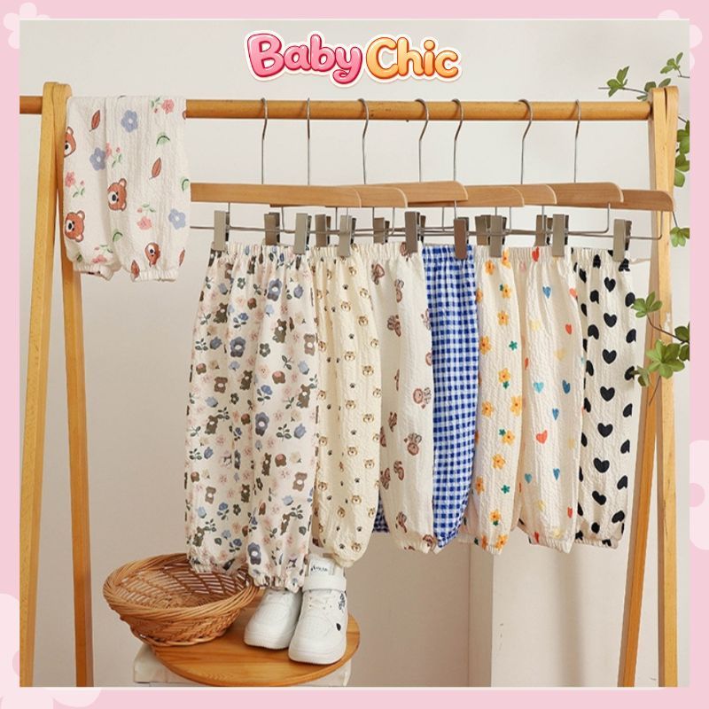 Quần Dài Bé Gái Bo Gấu Vải Xô Muslin Chất Mát, Quần Alibaba Chống Muỗi - Eden shop