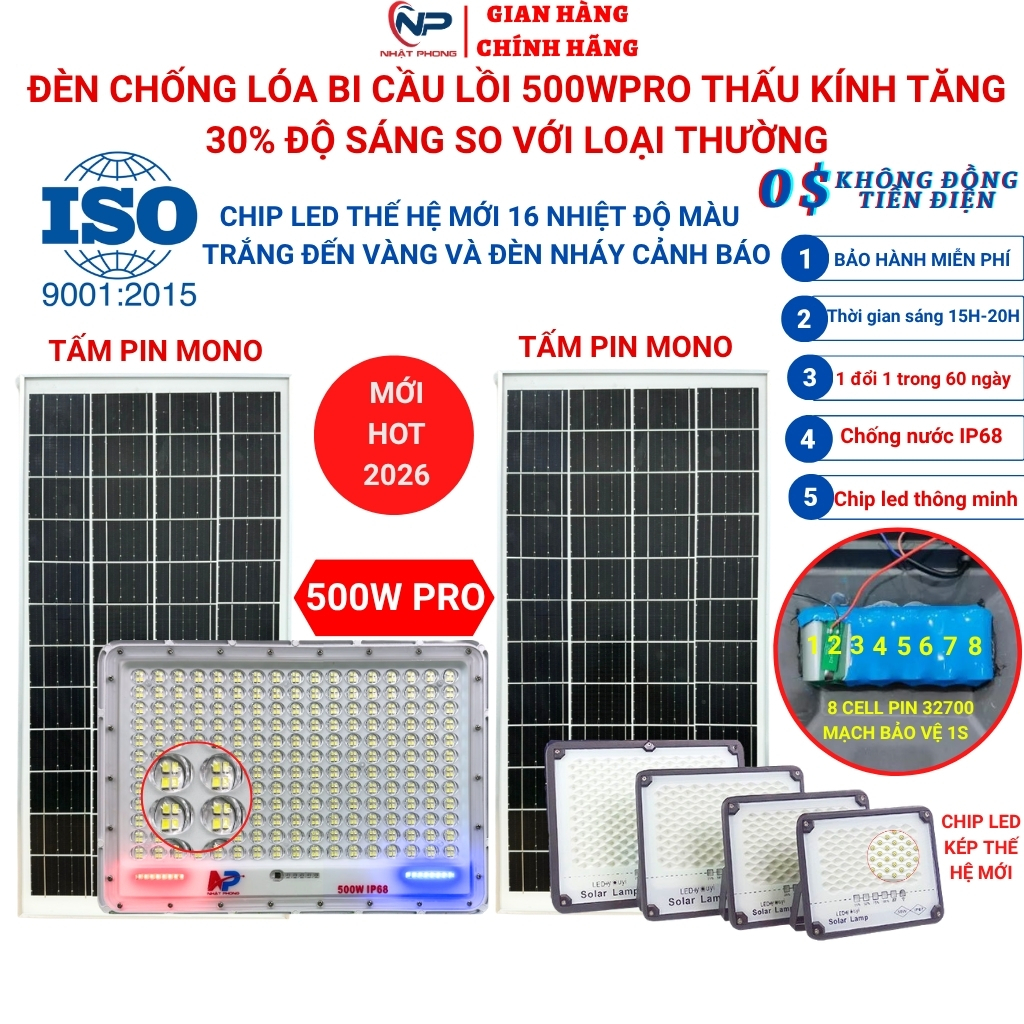 Đèn Năng Lượng Mặt Trời,Đèn Led Chống Lóa Cao Cấp 2026 SHOP NHẬT PHONG 100W,200W,300W,500w Vỏ Nhôm,I