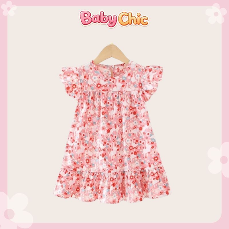 Váy Đầm Bé Gái Dáng Chữ A Phối Tay Bèo, Váy Bé Gái 2 Tuổi - 7 Tuổi Cánh Tiên