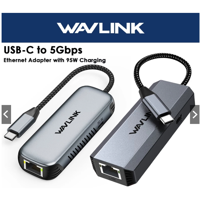 Bộ chuyển đổi USB C sang Ethernet WAVLINK 5Gbps có sạc 95W cho Windows 10 / 11 Linux NWU341GD