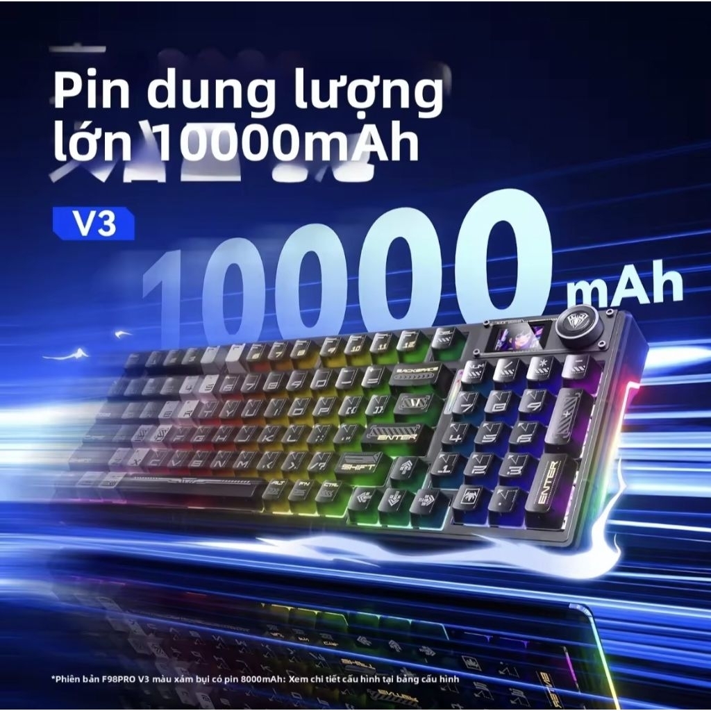 Bàn phím cơ không dây AULA F98pro V3, 3 mode hotswap