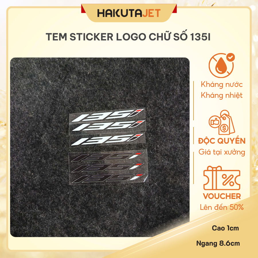 TEM STICKER LOGO CHỮ SỐ 135i, 155i, 350i, TEM DÁN XE 3D BÓNG NỔI, KHÁNG NƯỚC