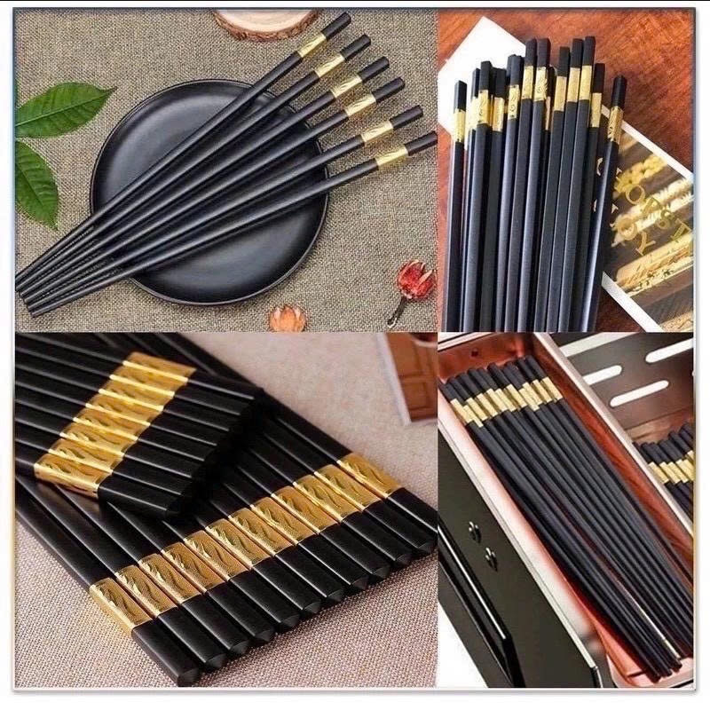 Set 50 đôi đũa mạ vàng, đũa hợp kim chống mốc hàn quốc