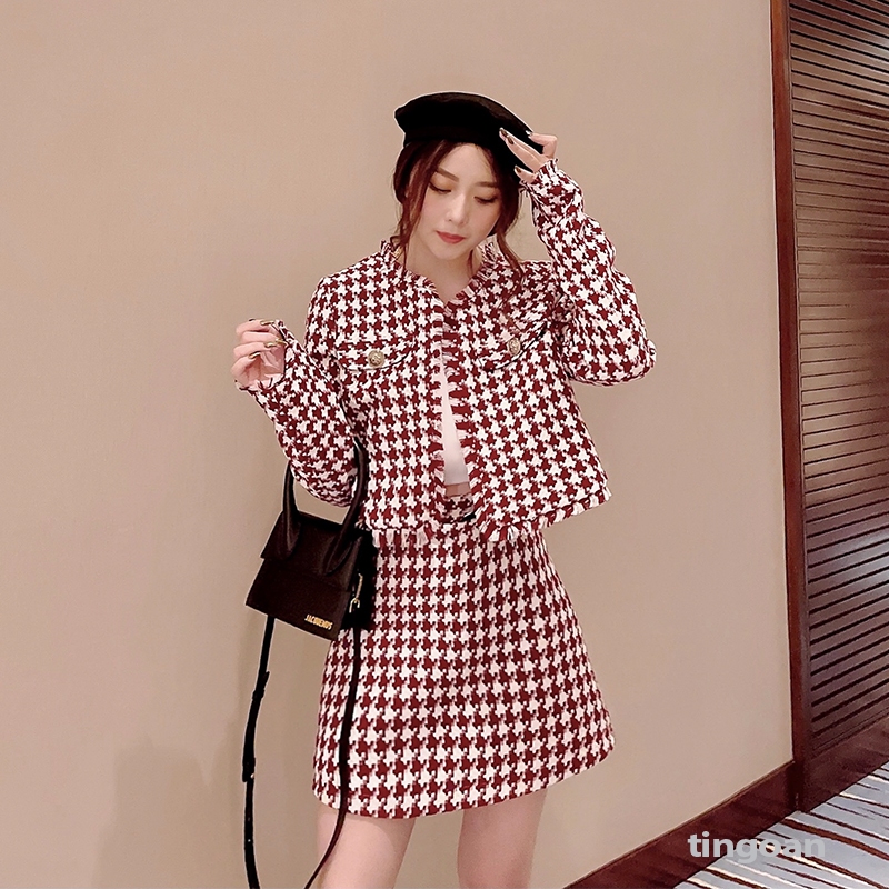 TINGOAN® - Áo khoác tweed croptop caro màu ĐỎ LOVE POEM JACKET/DR