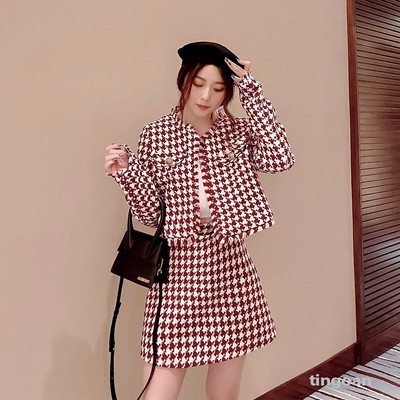 TINGOAN® - Áo khoác tweed croptop caro màu ĐỎ LOVE POEM JACKET/DR