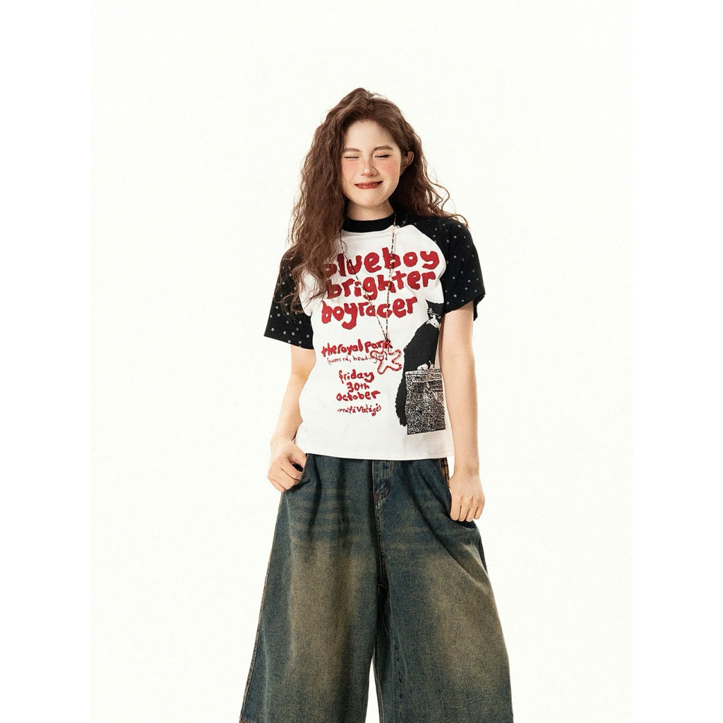 Áo Thun Baby Tee Nữ Raglan Bluebow Retro Style Hàn Quốc