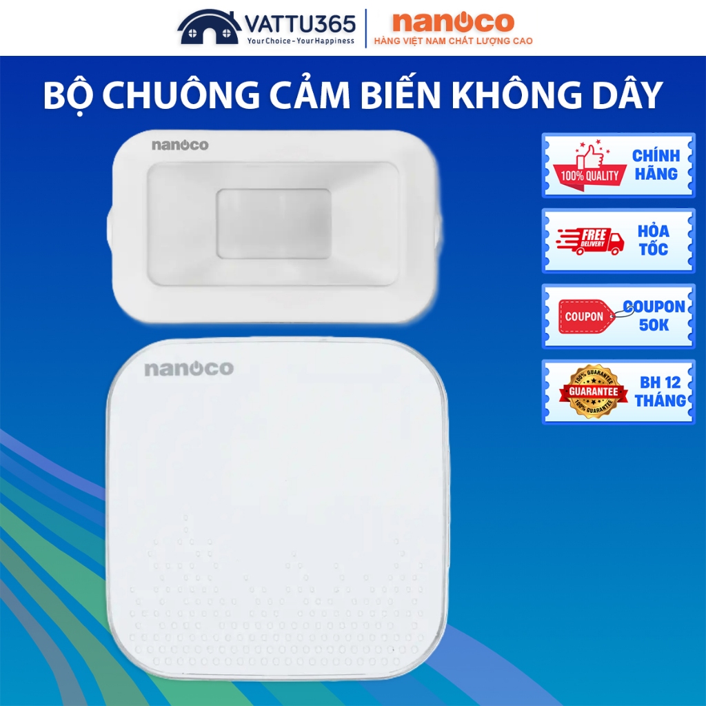 Bộ Chuông Điện Cảm Biến Không Dây Nanoco NJX379-156, Âm Lượng Lớn, Báo Trộm, Báo Khách Linh Hoạt
