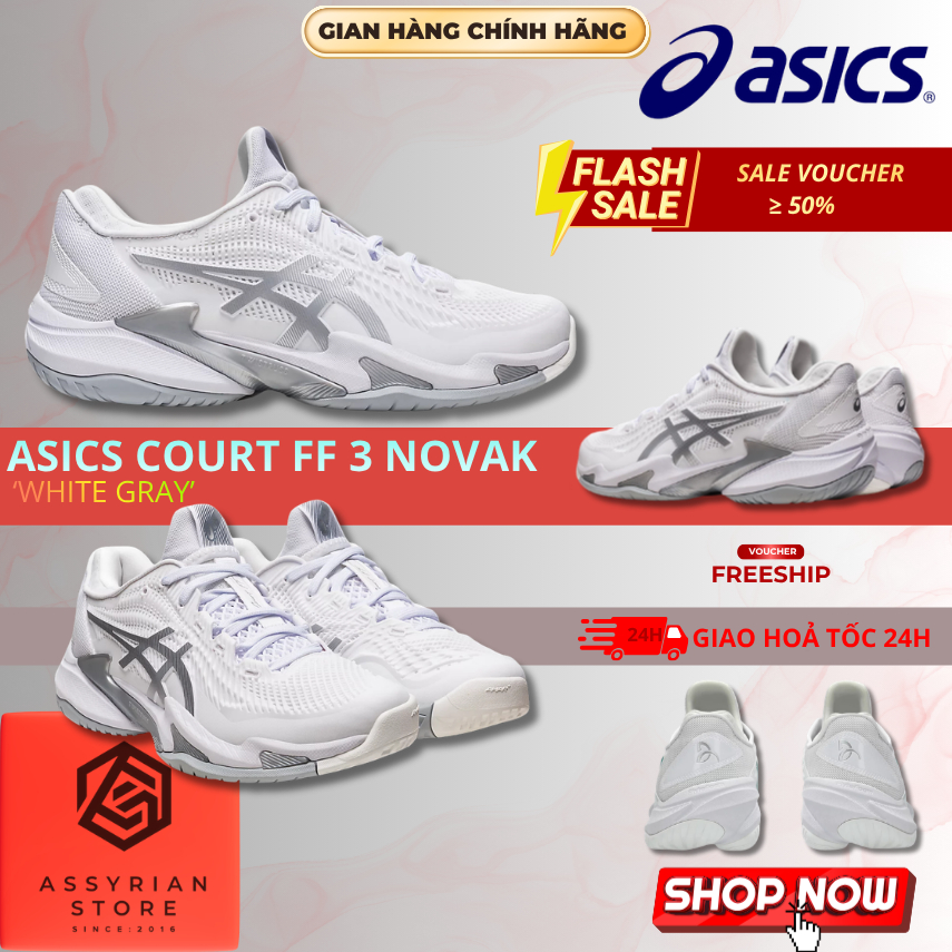 💯Assyrian Store💯Giày Asics Court FF 3 Novak Trắng Xám Thể Thao Tennis Pickleball