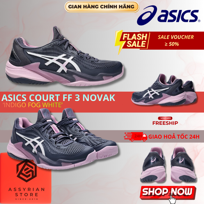 💯Assyrian Store💯Giày Asics Court FF 3 Novak Đen Tím Trắng Thể Thao Tennis Pickleball